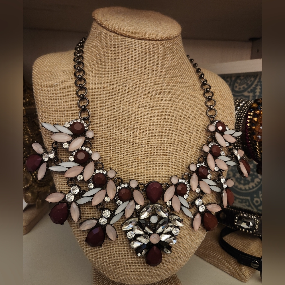 Pink and Silver Layered Necklace with Dramatic Design